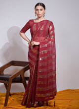 Red Georgette Embroidered Saree