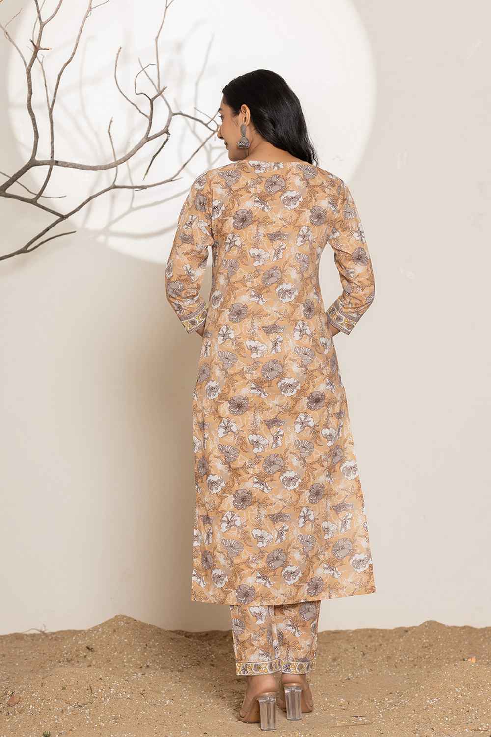 Yellow Floral Print Pure Cotton Kurta Set