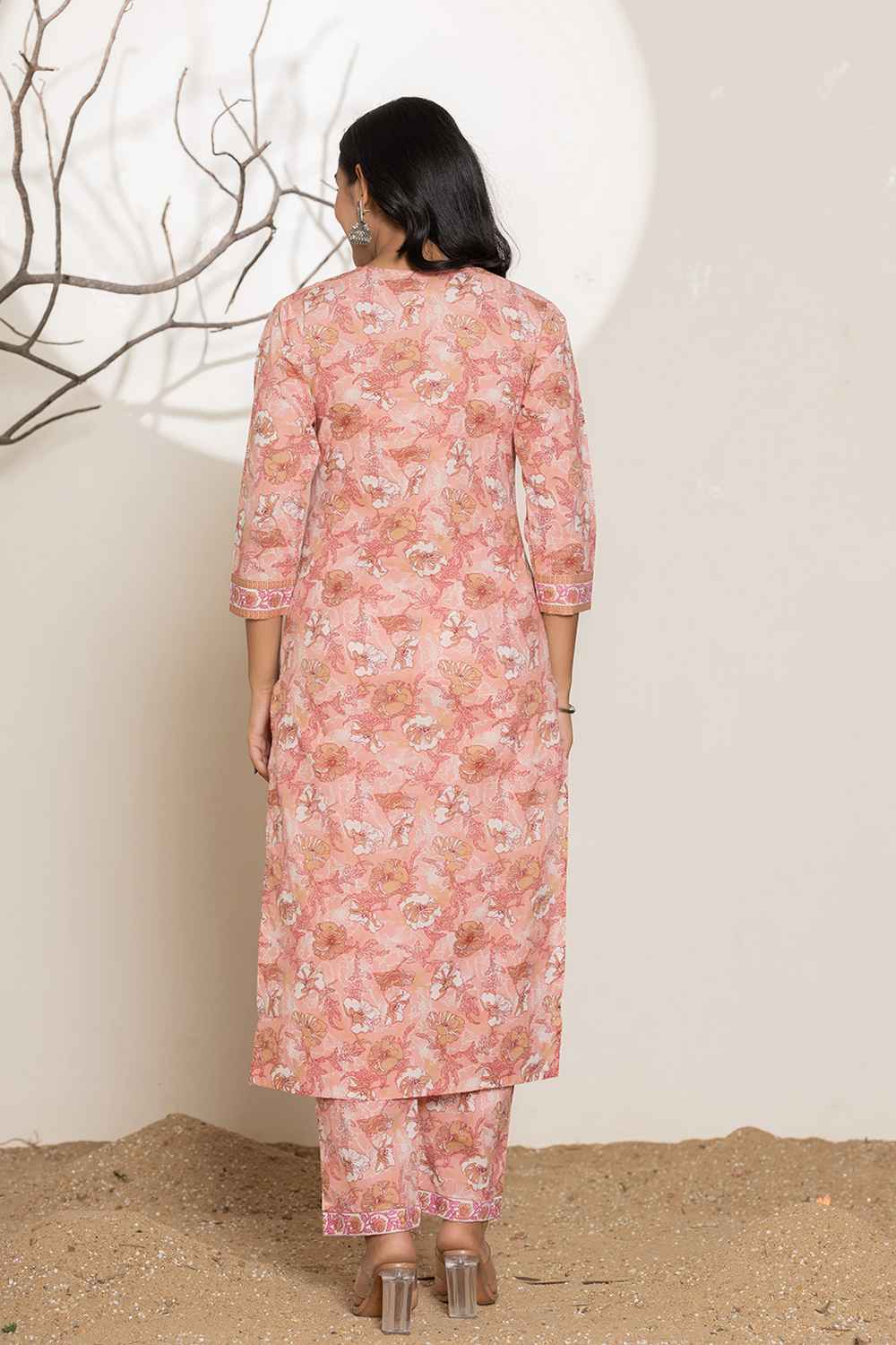 Pink Floral Print Pure Cotton Kurti Set