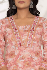 Pink Floral Print Pure Cotton Kurta Set