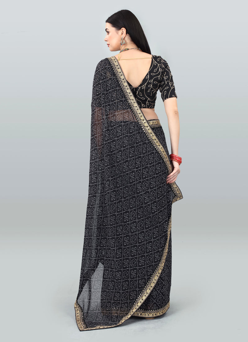 Navy Blue Georgette Printed Party Wear Bandhani Saree