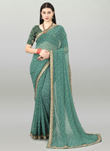 Green Georgette Printed Party Wear Bandhani Saree