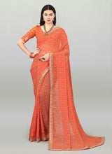 Orange Georgette Printed Party Wear Bandhani Saree