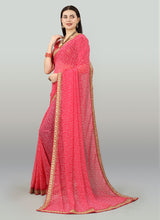 Pink Georgette Printed Party Wear Bandhani Saree