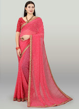 Pink Georgette Printed Party Wear Bandhani Saree