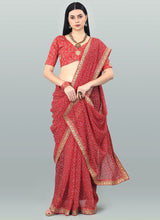 Red Georgette Printed Party Wear Bandhani Saree