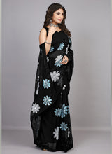 Black Georgette Flower Sequins Saree