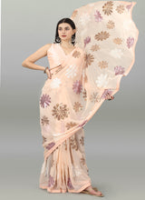 Beige Georgette Flower Sequins Saree