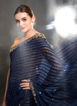 Navy Blue Georgette Sequins Saree