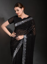 Black Georgette Sequins Saree