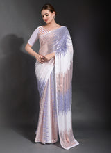 White Georgette Sequins Embroidered Saree