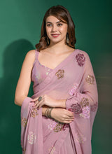 Light Pink Georgette Flower Sequins Saree