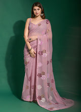 Light Pink Georgette Flower Sequins Saree