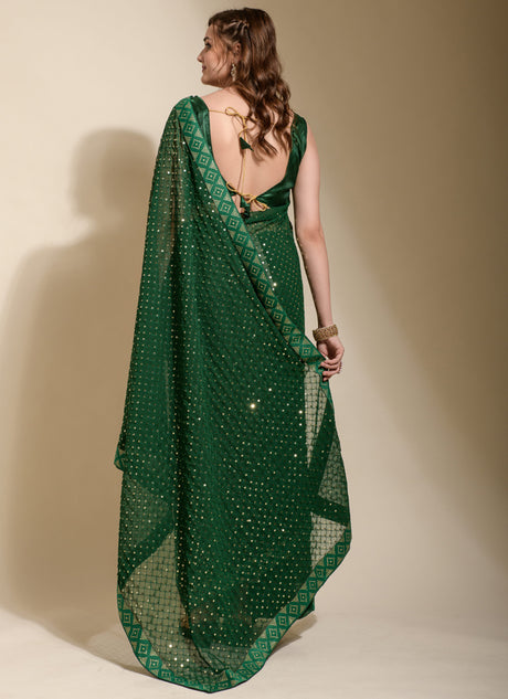 Green Georgette Sequins Saree