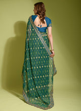 Green Georgette Chiffon Flower Print Saree