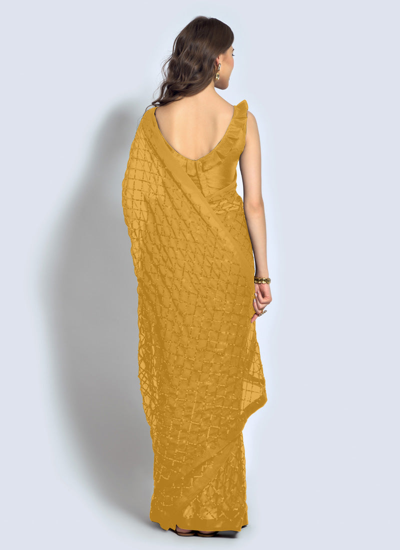 Yellow Georgette Sequins Saree