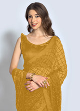 Yellow Georgette Sequins Saree