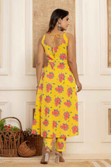 Yellow Floral Print Sequins Work Pure Cotton Kurta Set