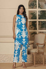 Blue Abstract Print Cotton Co-Ord Sets