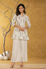 Beige Ethnic Motifs Cotton Co-Ord Set