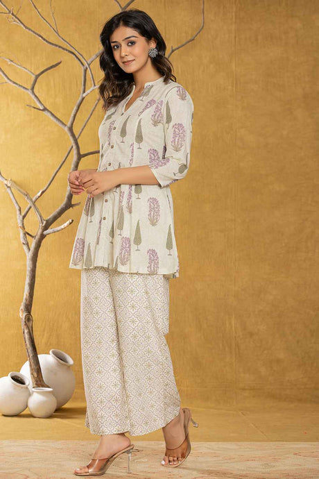 Beige Ethnic Motifs Cotton Co-Ord Set