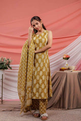 Yellow Ethnic motifs Pure Cotton Kurta Set