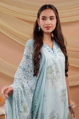 Blue Floral Print Pure Cotton Kurti Set