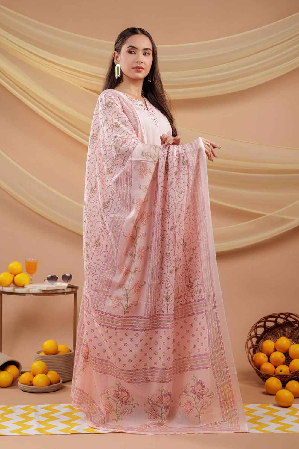 Pink Floral Print Pure Cotton Kurta Set