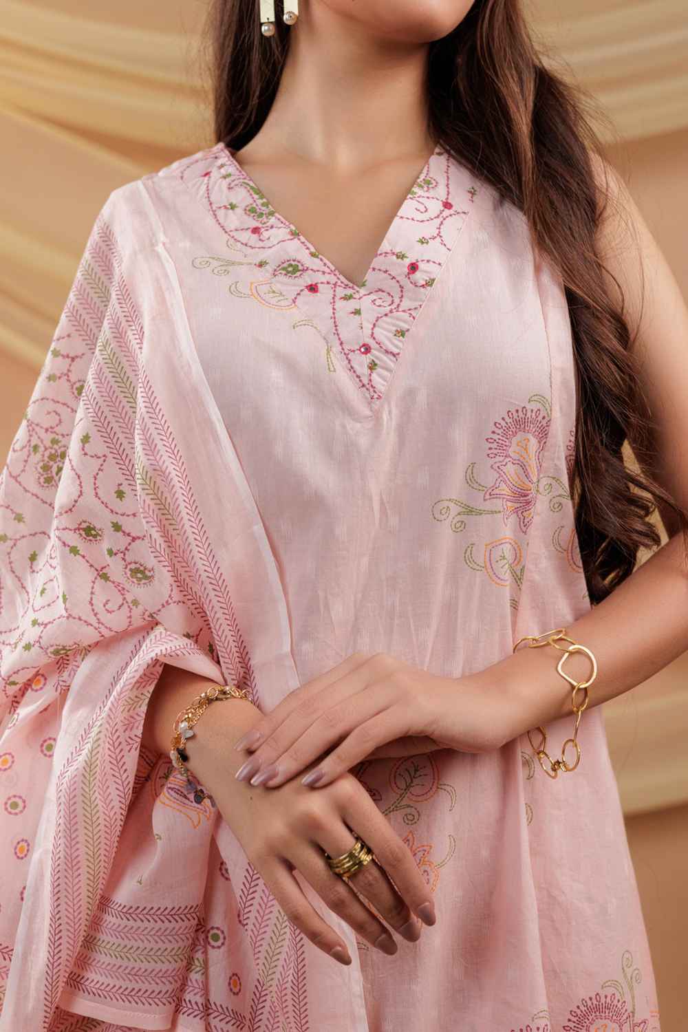 Pink Floral Print Pure Cotton Kurta Set