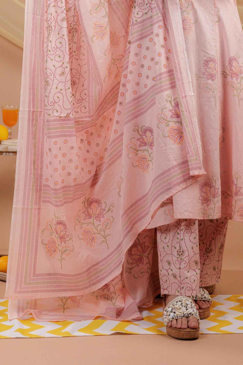 Pink Floral Print Pure Cotton Kurti Set