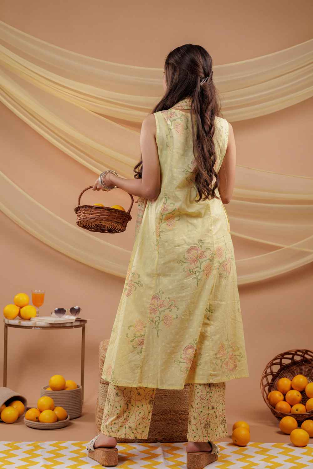 Yellow Floral Print Pure Cotton Kurti Set