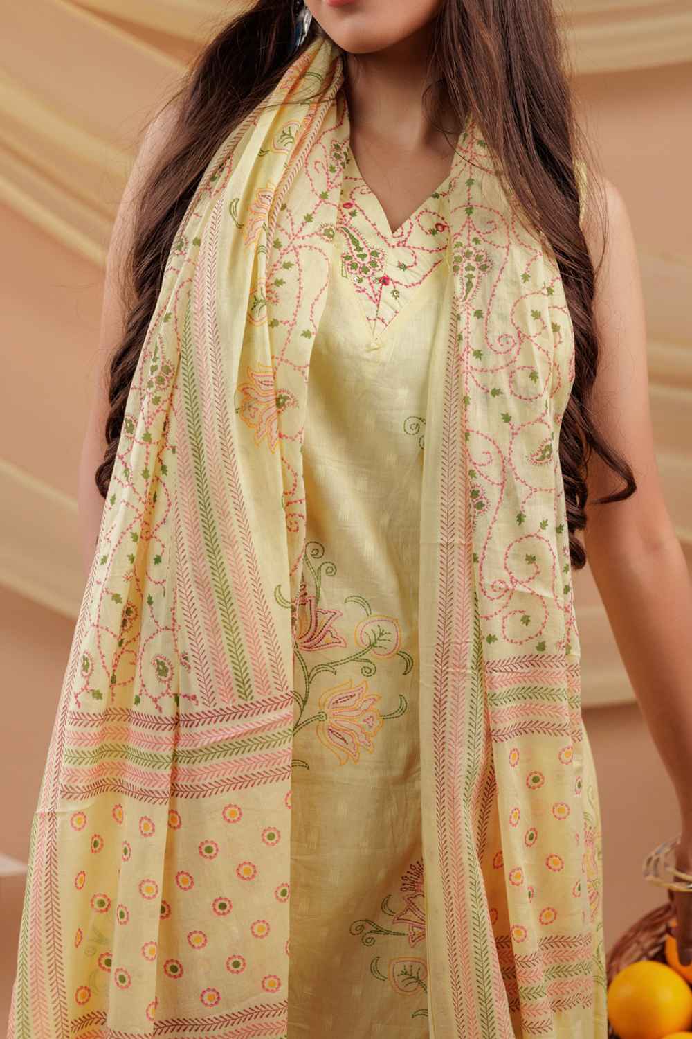 Yellow Floral Print Pure Cotton Kurta Set