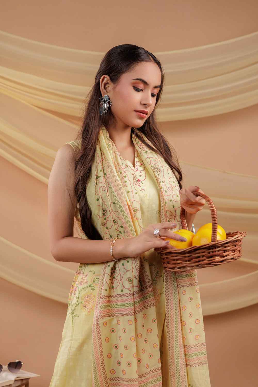 Yellow Floral Print Pure Cotton Kurti Set