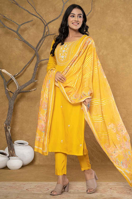 Yellow Sequins Work Pure Silk Kurta Set