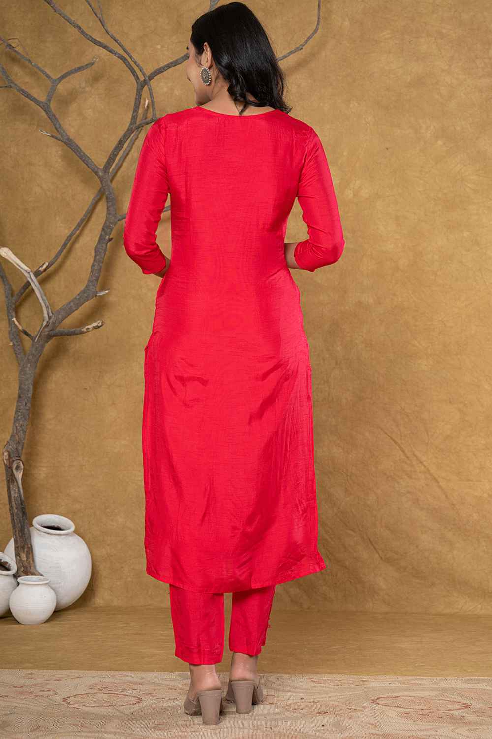 Pink Sequins Work Pure Silk Kurta Set