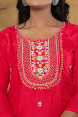 Pink Sequins Work Pure Silk Kurta Set