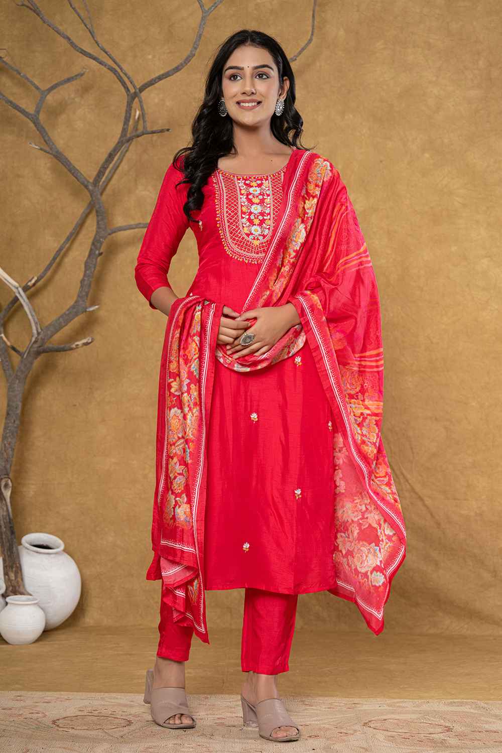 Pink Sequins Work Pure Silk Kurta Set