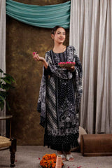 Black Ethnic Motifs Embroidered Muslin Silk Kurta Set