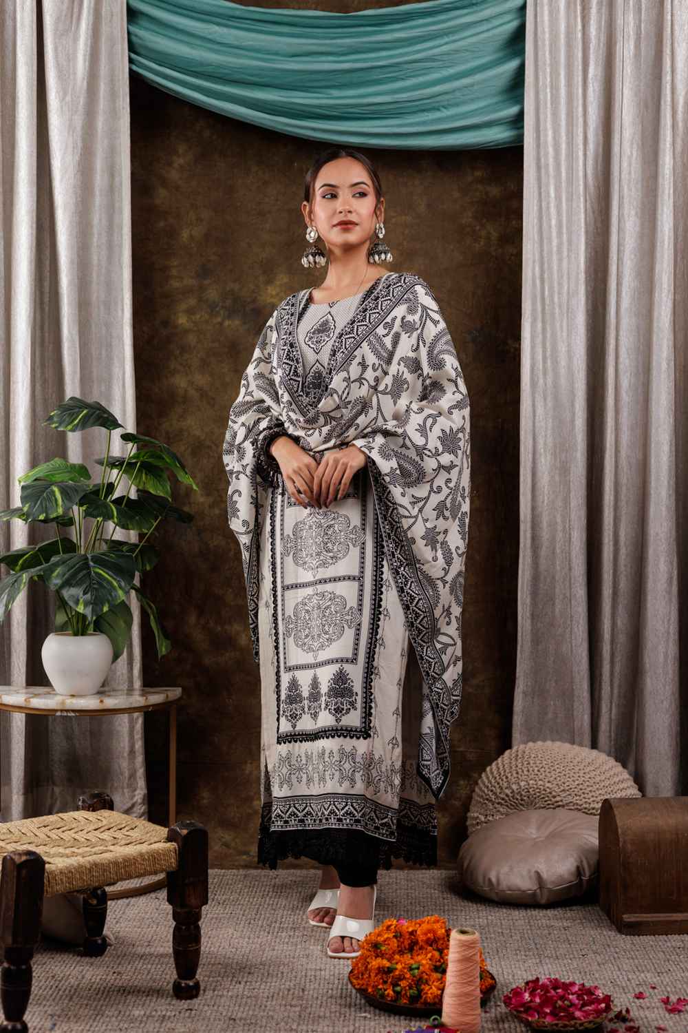 Multi-Color Ethnic Motifs Embroidered Muslin Silk Kurta Set