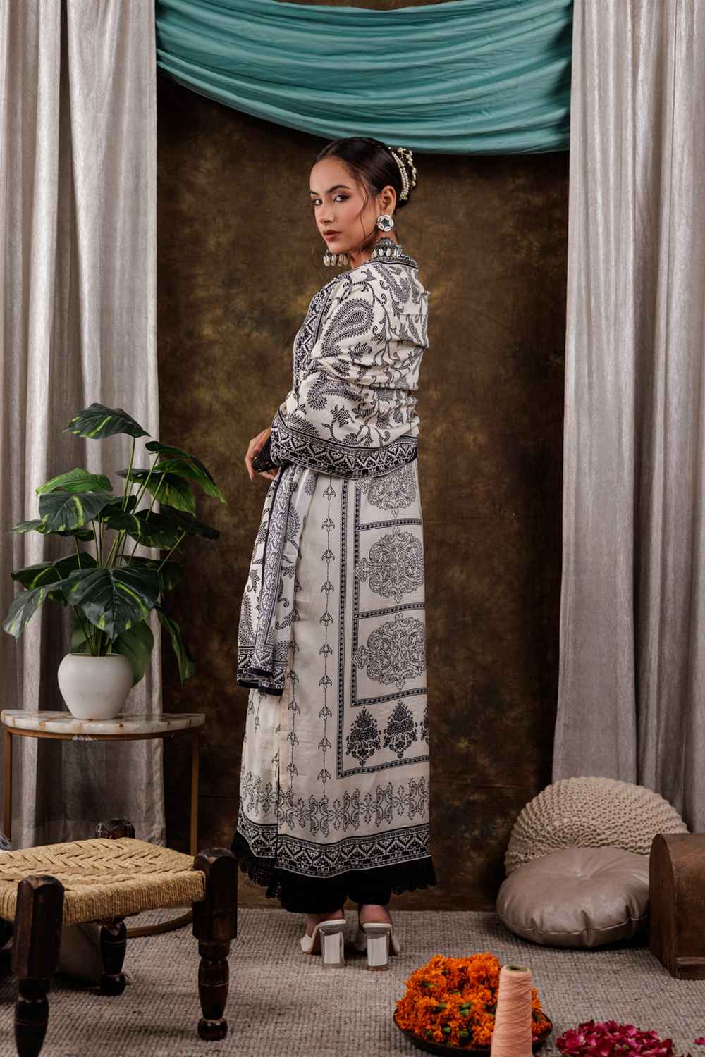 Multi-Color Ethnic Motifs Embroidered Muslin Silk Kurta Set