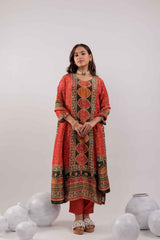 Red Ethnic Motifs Sequins Work Pure Silk Kurti Set