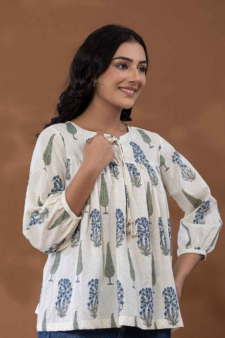 White Ethnic Motifs Pure Cotton Top