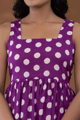 Violet Polka Dot Print Cotton Co-Ord Sets