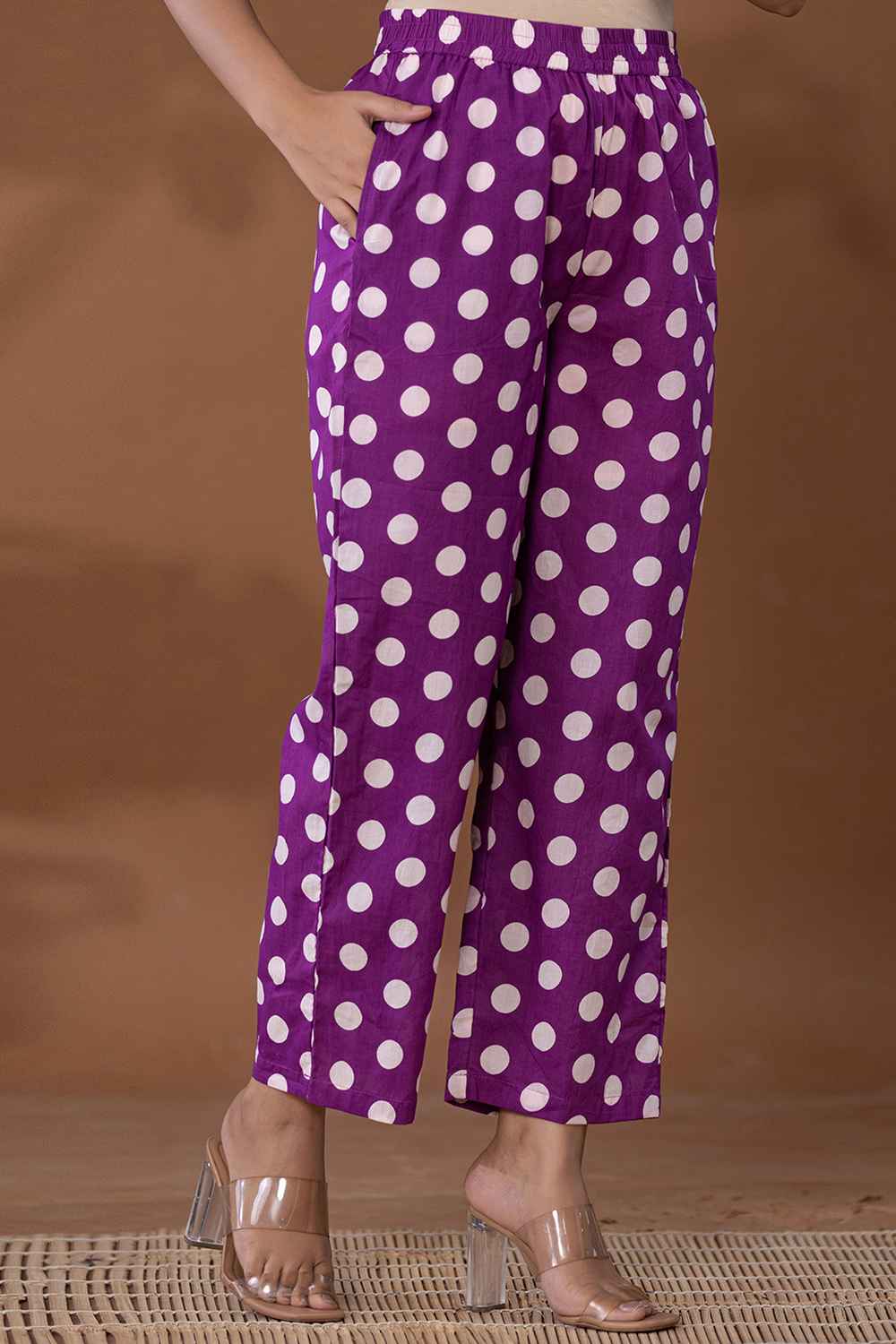 Violet Polka Dot Print Cotton Co-Ord Sets