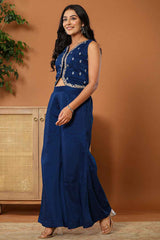 Blue Thread Work Silk Co-Ord Set