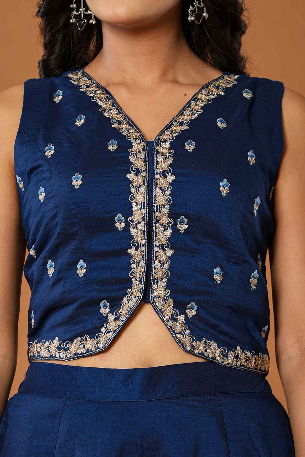 Blue Thread Work Silk Co-Ord Set