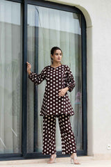 Brown Polka Dot Print Cotton Co-Ord Sets