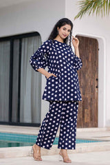 Blue Polka Dot Print Cotton Co-Ord Sets