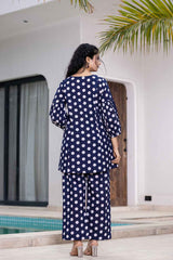 Blue Polka Dot Print Cotton Co-Ord Sets