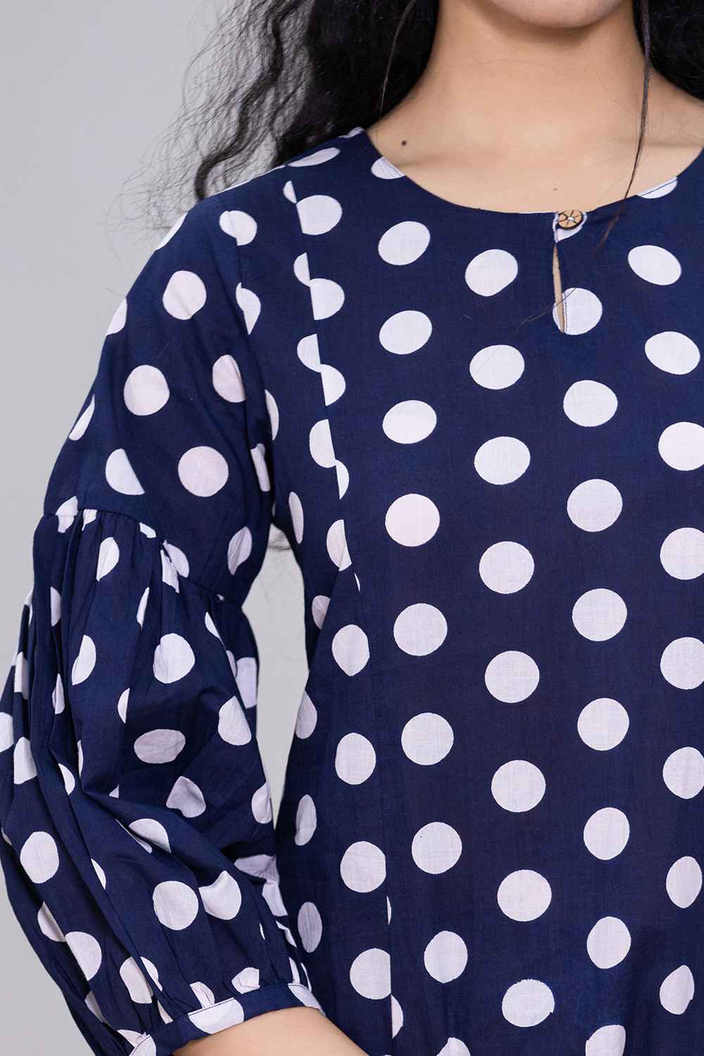 Blue Polka Dot Print Cotton Co-Ord Sets